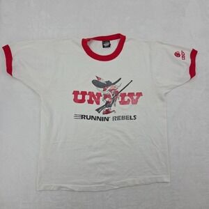 VTG 80s UNLV Runnin' Rebels Ringer Tee Sz XL Screen Stars USA Made STAINS Look